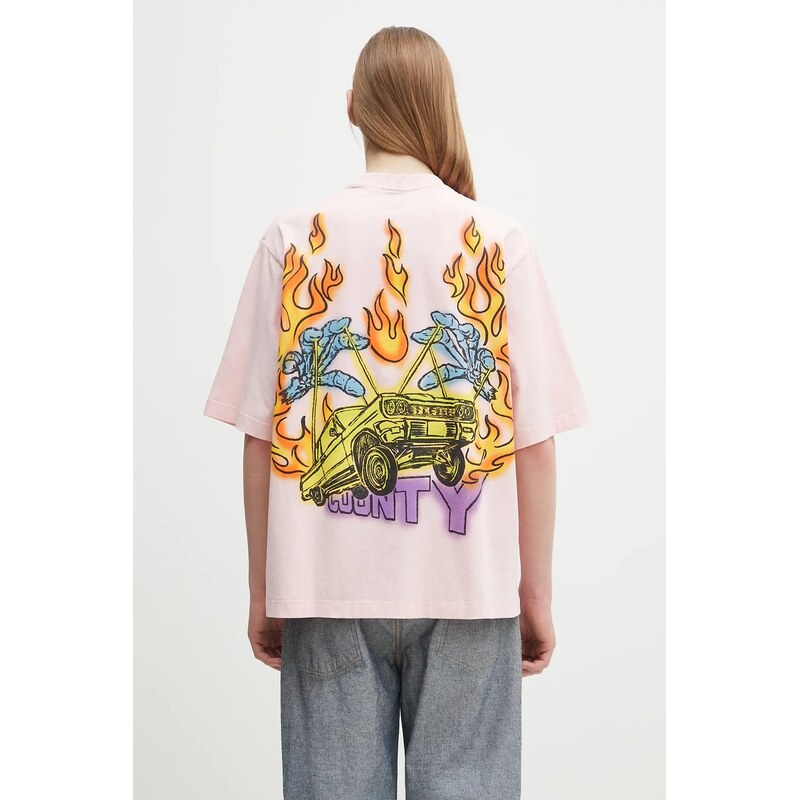 Bavlnené tričko Marcelo Burlon County Flame Boxy T-Shirt Pink Red 63658859