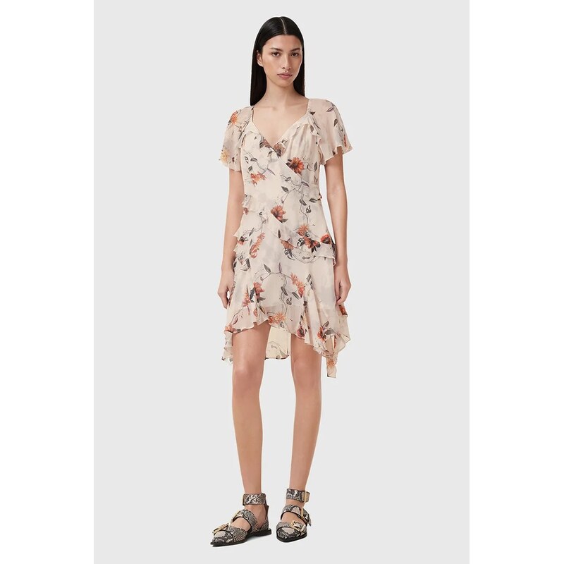 Šaty s prímesou hodvábu AllSaints DARMA 63996688