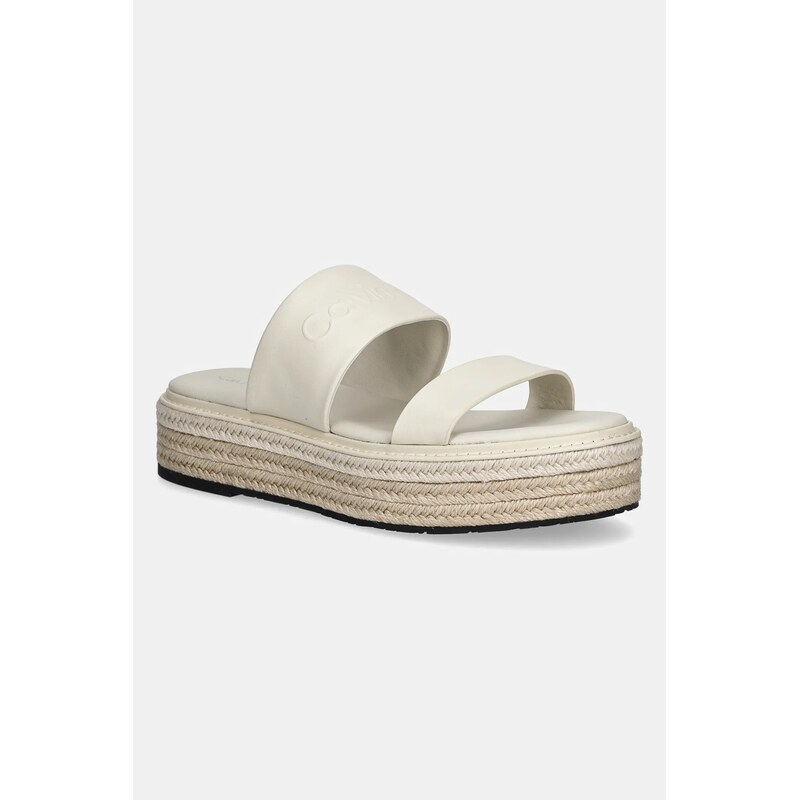 Kožené šľapky Calvin Klein FLATFORM WEDGE SLIDE - HE 62968790