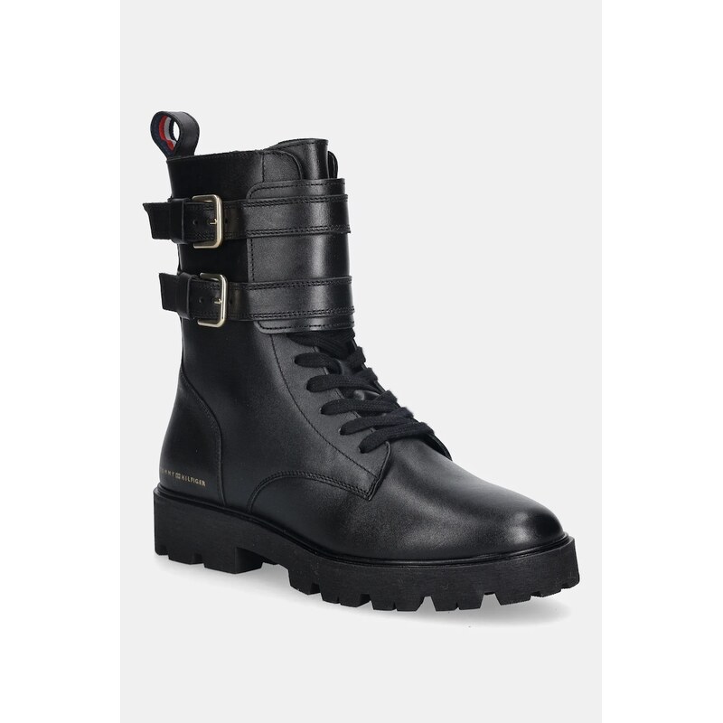 Kožené členkové topánky Tommy Hilfiger TH LTHR BIKER LACEUP 65376997