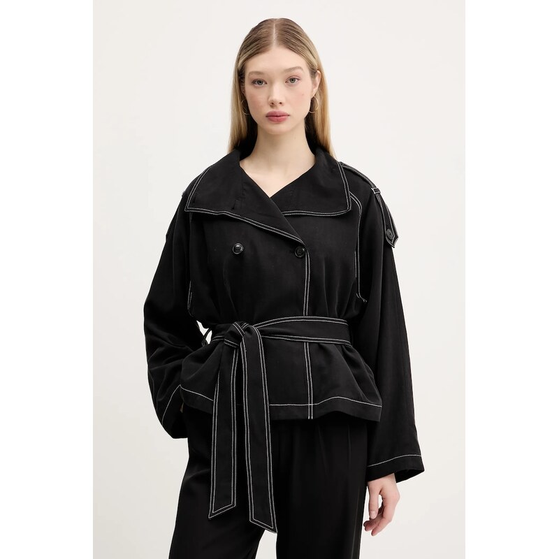 Kabát s prímesou ľanu HUGO 62909298