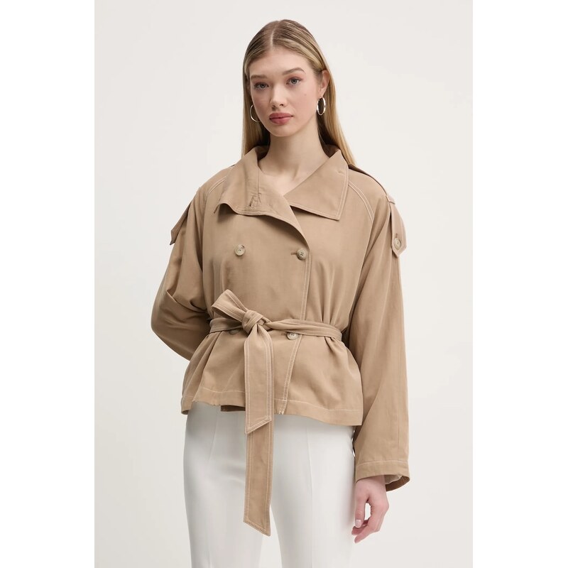 Kabát s prímesou ľanu HUGO 62284035