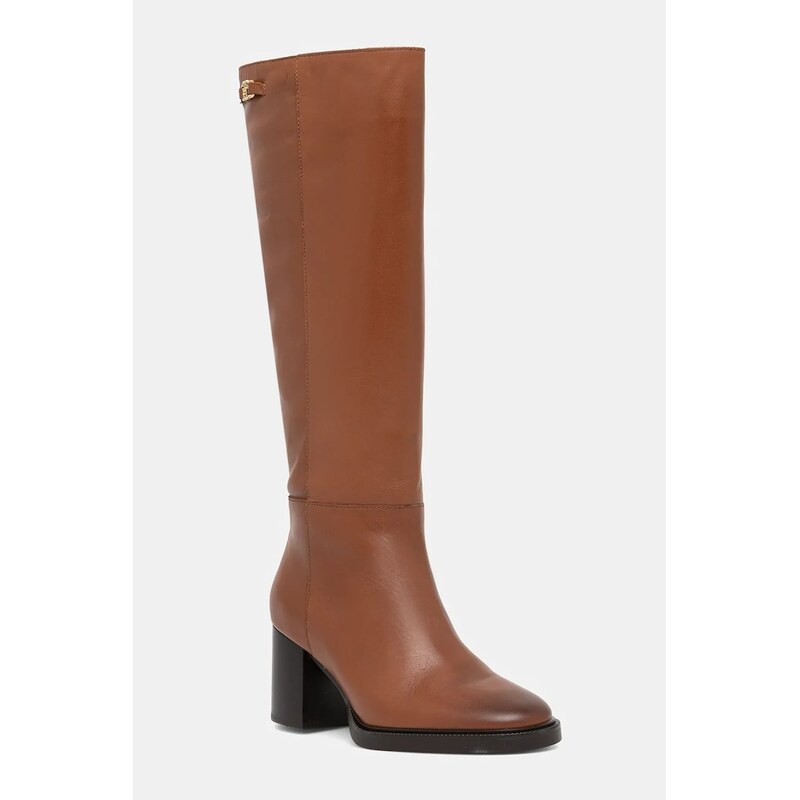 Kožené čižmy Tommy Hilfiger STACKED HEEL LEATHER LONG BOOT 65298673