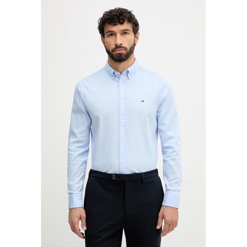 Košeľa Tommy Hilfiger modrá farba, slim, s golierom button-down, MW0MW40458