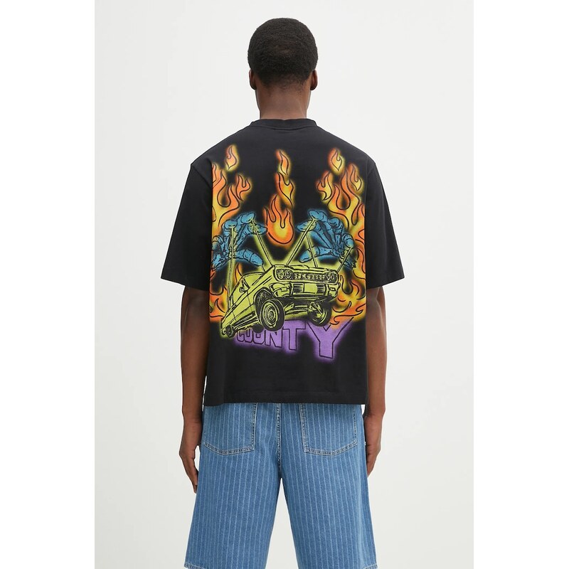 Bavlnené tričko Marcelo Burlon County Flame Boxy T-Shirt Black Red 63658937