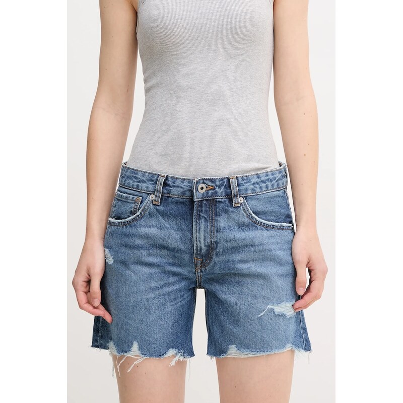 Bavlnené rifľové šortky Pepe Jeans REGULAR SHORT MW DISTRESSED 63190826