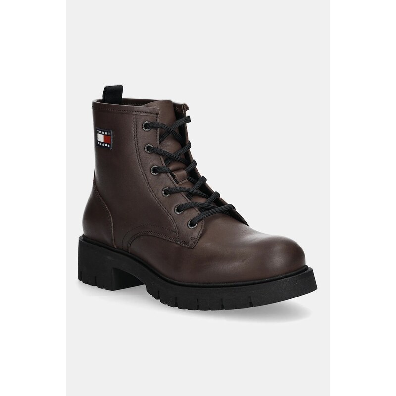 Kožené členkové topánky Tommy Jeans TJW LACE UP LEATHER BOOT 65240893