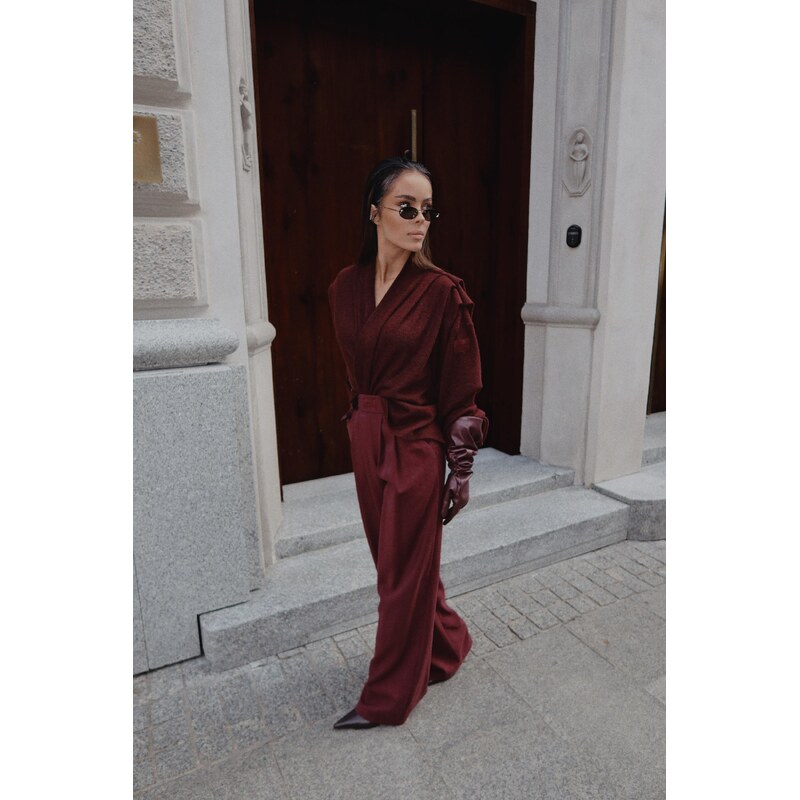 LaManuel Dámske elegantné nohavice TALK TO bordové 66046925