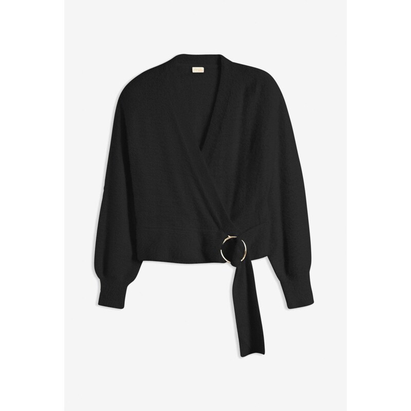 bonprix Zavinovací pulóver s doplnkom, farba čierna 66048094