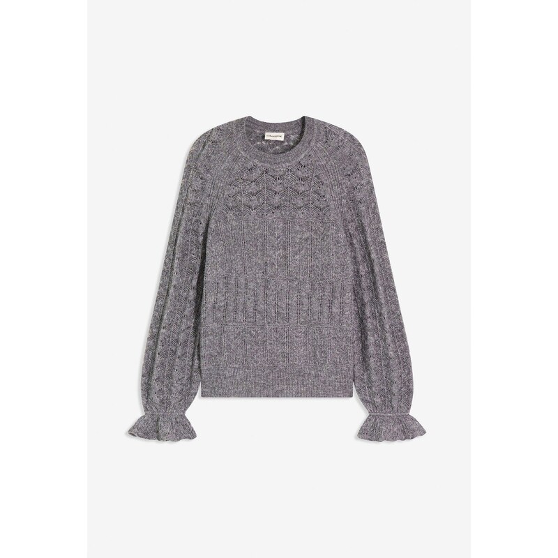 bonprix Ažúrový pulóver, farba šedá 65262876
