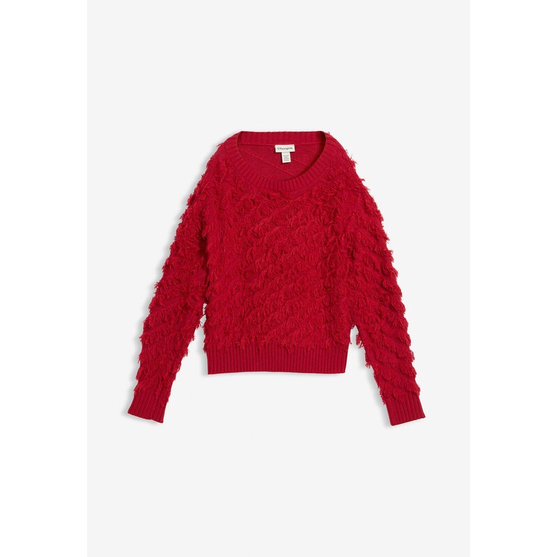 bonprix Hrubo pletený pulóver so strapcami, farba červená 66048140