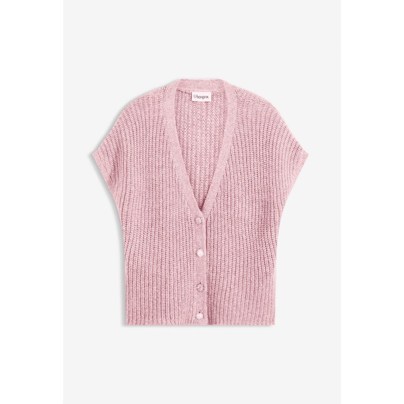 bonprix Pletená vesta s dekoratívnymi gombičkami, farba ružová 66048187