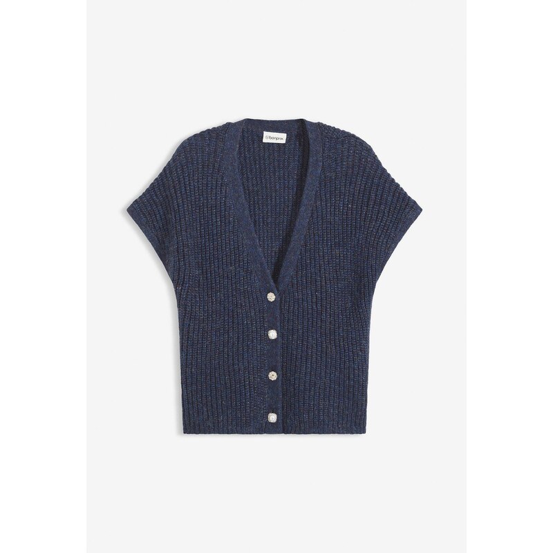 bonprix Pletená vesta s dekoratívnymi gombičkami, farba modrá 66048188