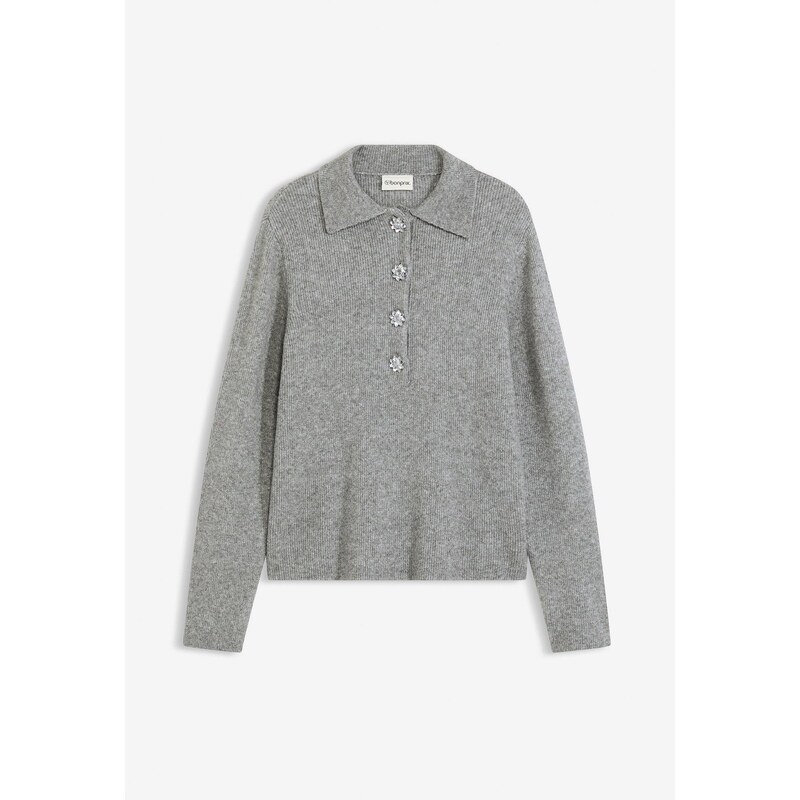 bonprix Polo pulóver s vlneným podielom, farba šedá 66048196