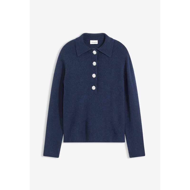 bonprix Polo pulóver s vlneným podielom, farba modrá 66048197