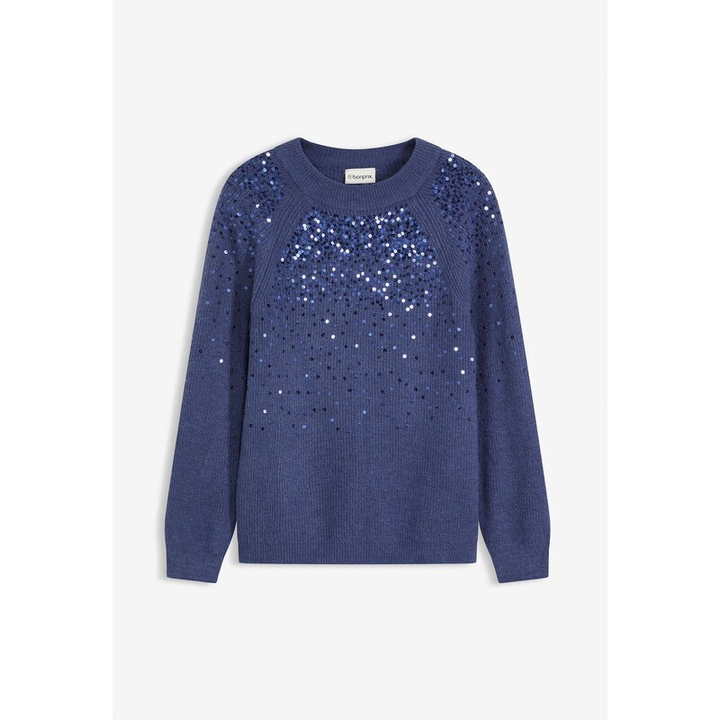 bonprix Pulóver s flitrami, farba modrá 66048215