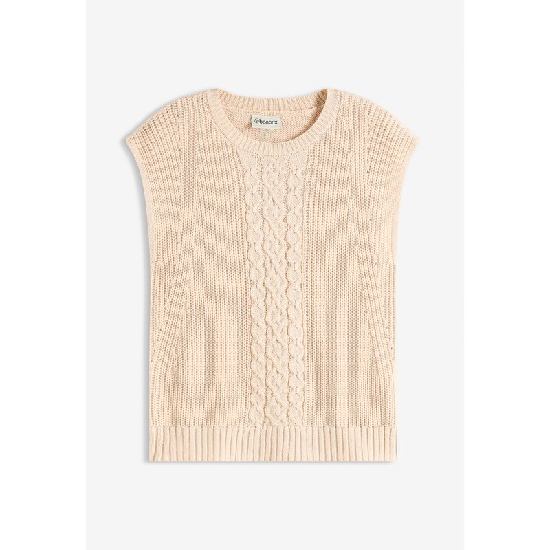 bonprix Pletená vesta s bavlnou, farba béžová 66048221