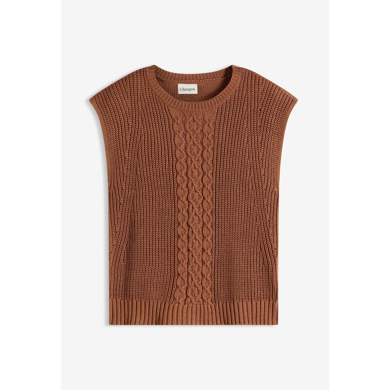 bonprix Pletená vesta s bavlnou, farba hnedá 66048222