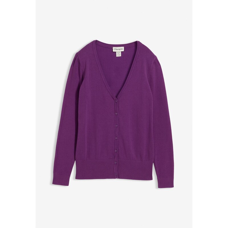 bonprix Pletený sveter na gombičky, farba fialová 66048236
