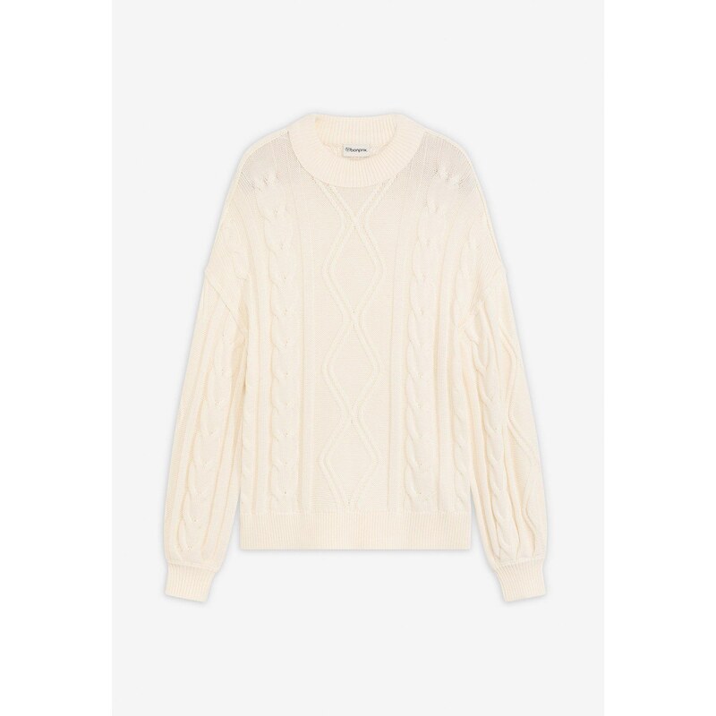 bonprix Pulóver, oversize s osmičkovým vzorom, farba biela 66048282