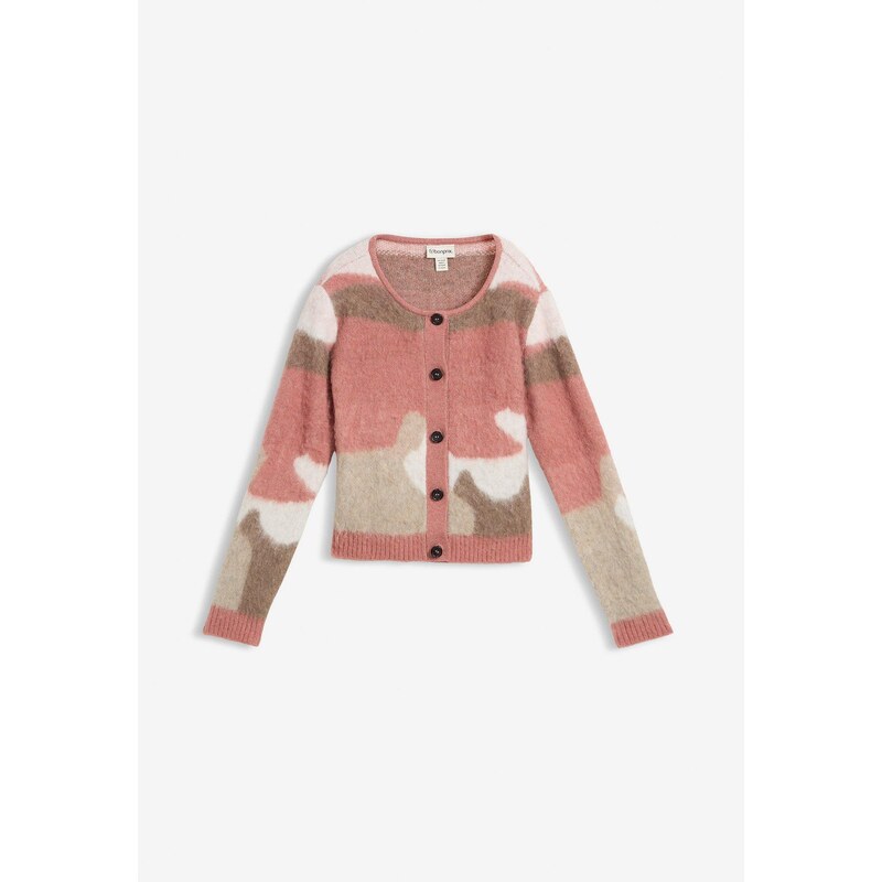 bonprix Pletený sveter s gombičkovou légou, farba ružová 66048277