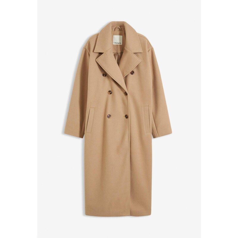 bonprix Kabát oversize, imitácia vlny, farba béžová 66048291