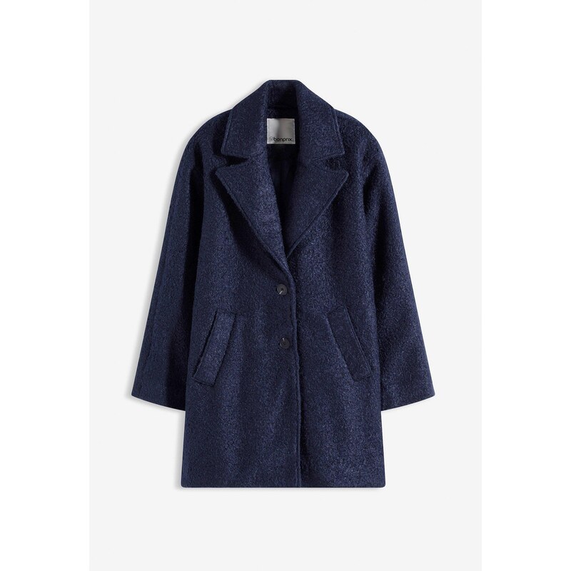 bonprix Buklé kabát, krátky, oversized, farba modrá 66048325