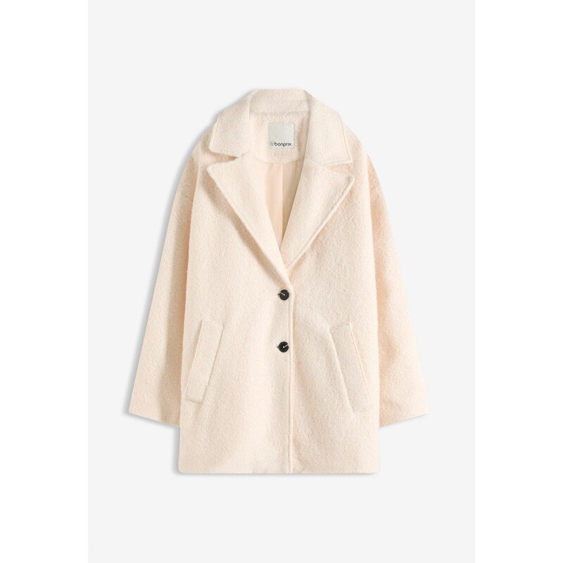 bonprix Buklé kabát, krátky, oversized, farba béžová 66048324