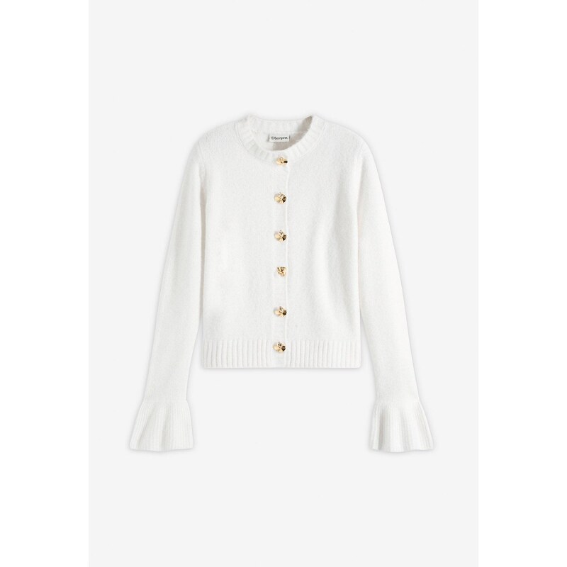 bonprix Pletený sveter s dekoratívnymi gombičkami, farba biela 66048339