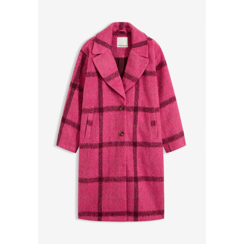 bonprix Oversize kabát vo vlnenom vzhľade, farba ružová 66048342