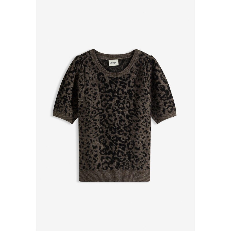 bonprix Pulóver s balónovými rukávmi, farba hnedá 66048346