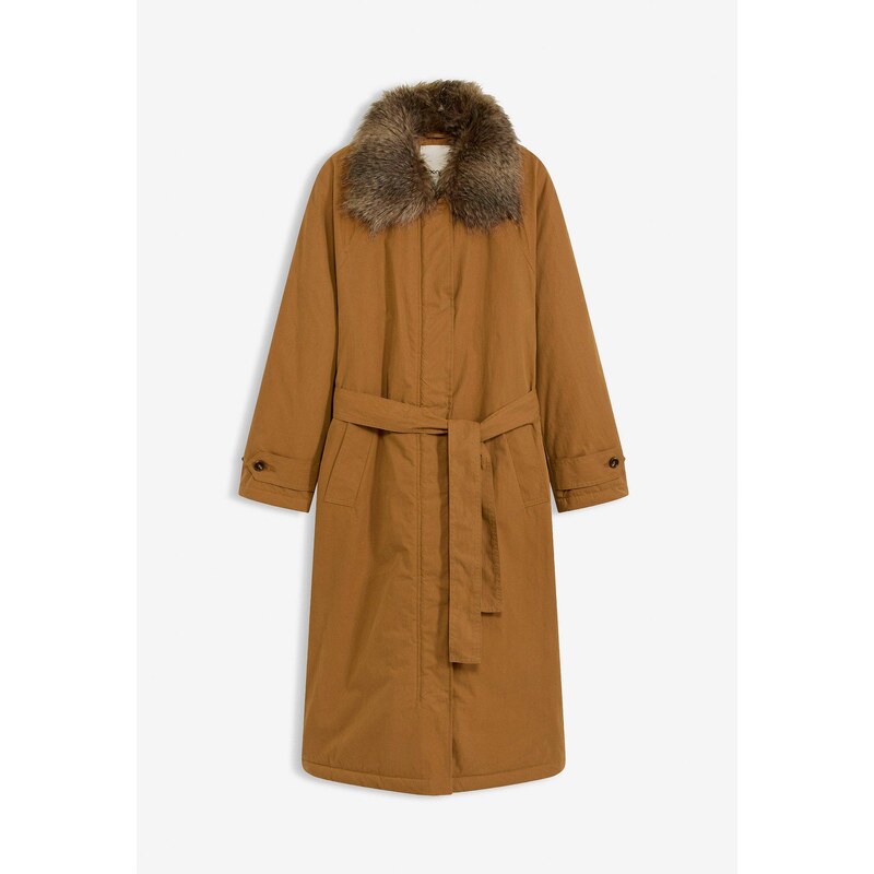 bonprix Trenčkot, vatovaný, s odnímateľným kožušinovým golierom, farba 66048370