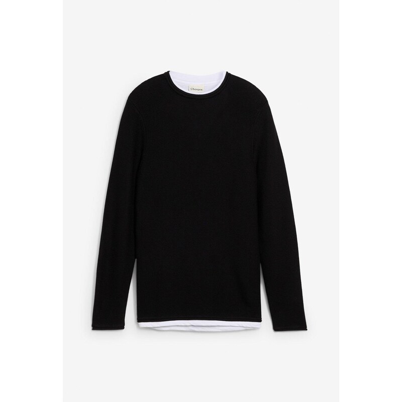 bonprix Pulóver 2v1 vzhľad z bavlneného mixu, farba čierna 66048426