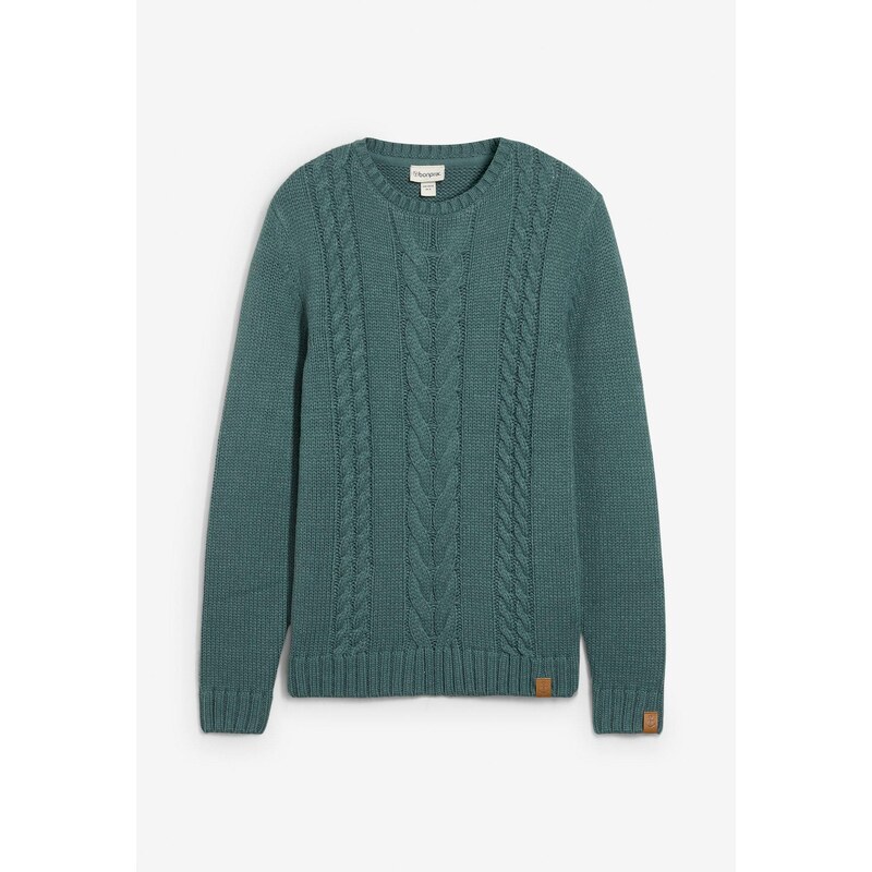 bonprix Hrubo pletený pulóver s osmičkovým vzorom, farba zelená 66048429