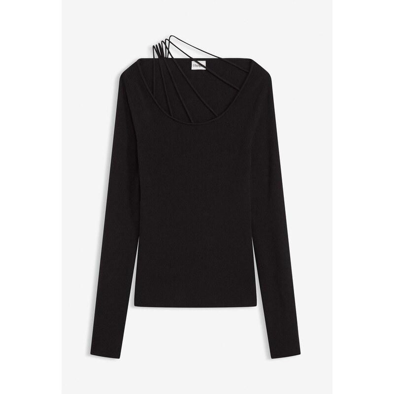 bonprix Jemne pletený pulóver s hlbokým výstrihom, farba čierna 66048440