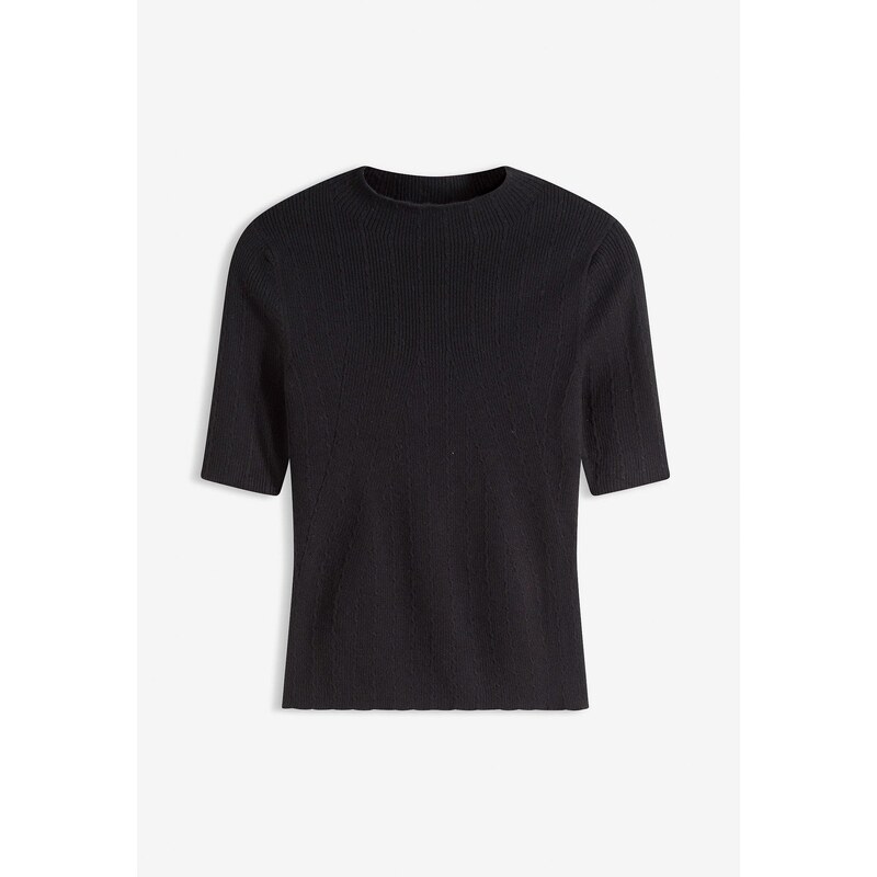 bonprix Pulóver, vrúbkovaný, farba čierna 66048456