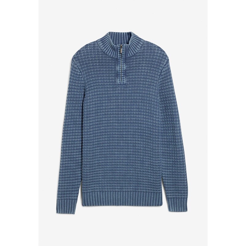 bonprix Pulóver s golierom na zapínanie, v obnosenom vzhľade, 66048488