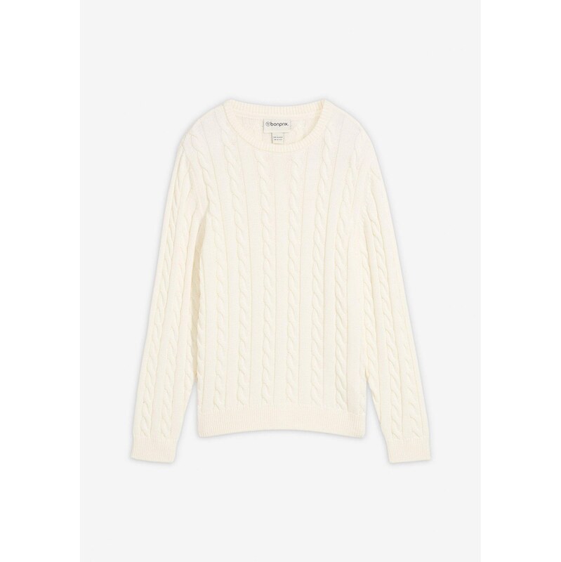 bonprix Hrubo pletený pulóver z čistej bio bavlny, farba biela 66048521
