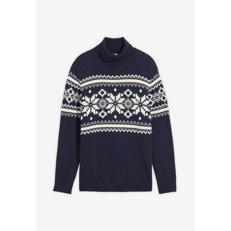 bonprix Nórsky pulóver z čistej bavlny, farba modrá 66048578