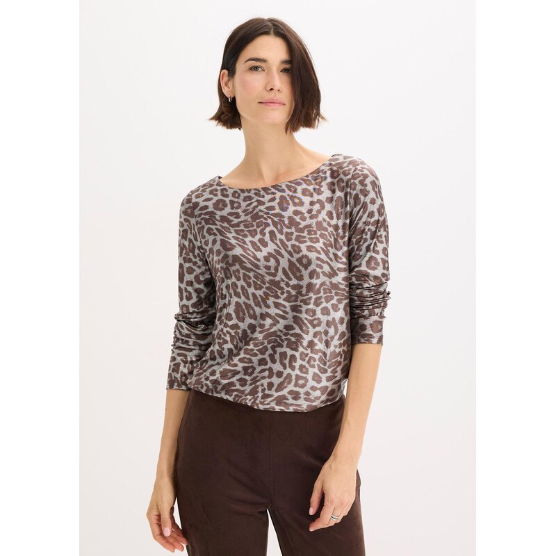 bonprix Tričko s lesklou potlačou, farba hnedá 66048210