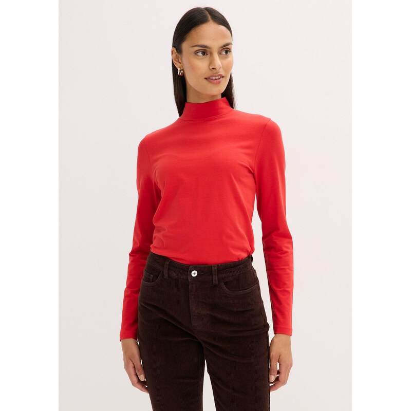 bonprix Tričko s dlhým rukávom, priliehavé, farba červená 66035067