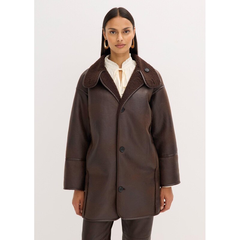 bonprix Bunda, imitácia jahňacej kožušiny, farba hnedá 66048278