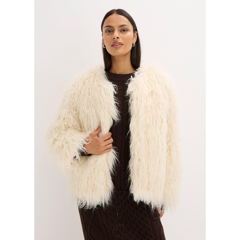 bonprix Bunda, imitácia kožušiny, oversize, farba biela 66048281
