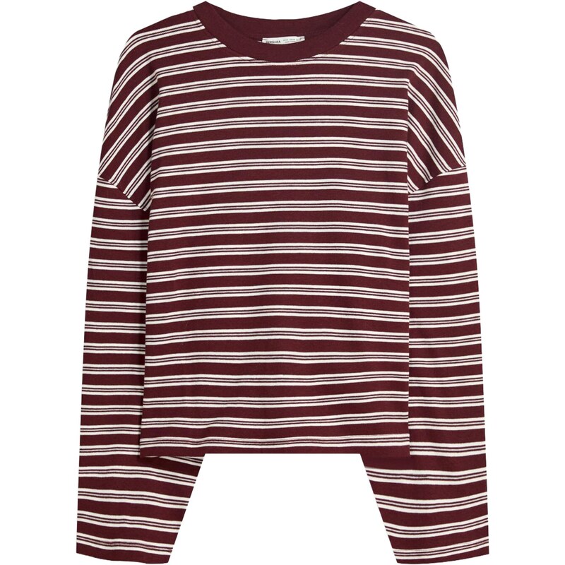 Bershka Tričko karmínovo červená / biela 66052244