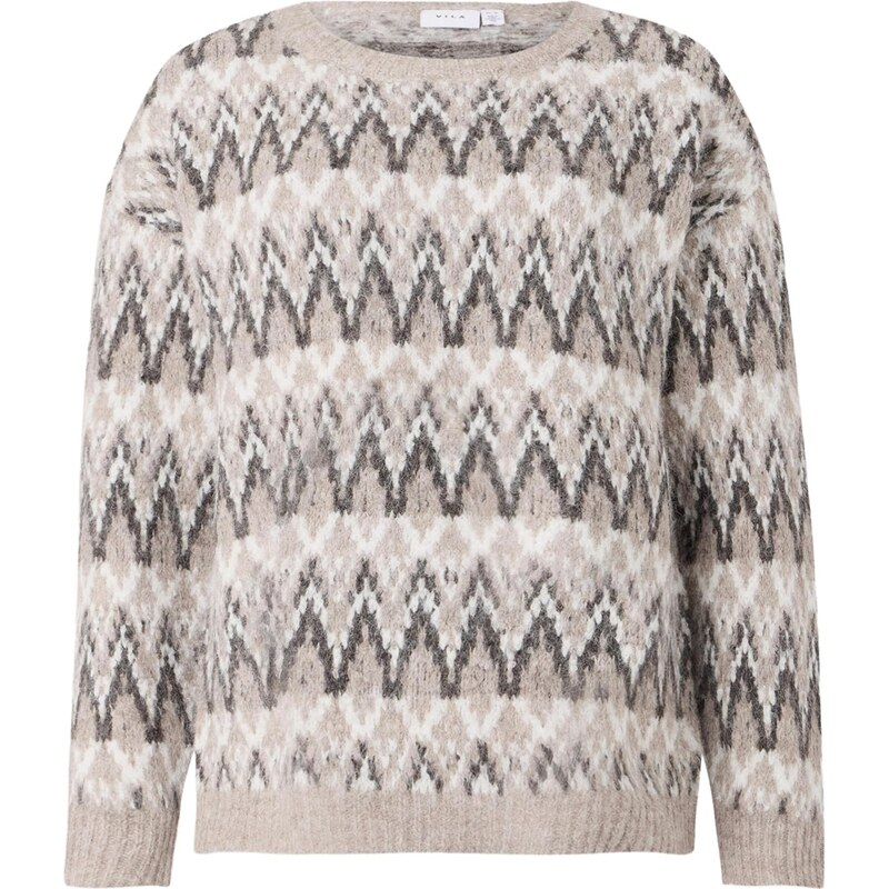 VILA Sveter VIMARGI tmavobéžová / antracitová / biela 66052387