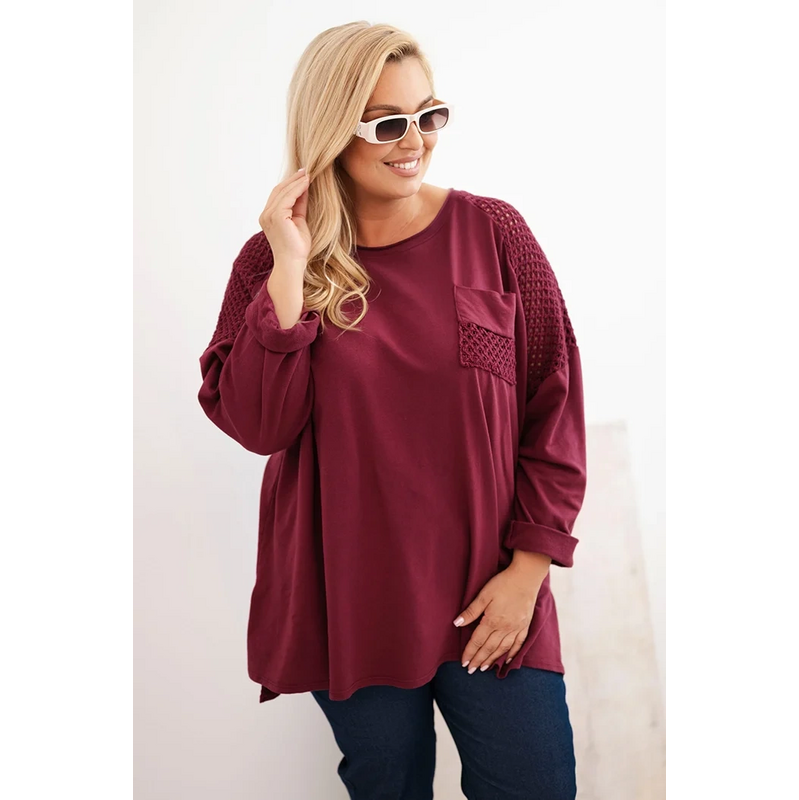 Kesi Dámska blúzka Plus Size bavlnená s potlačou bordová 66177931