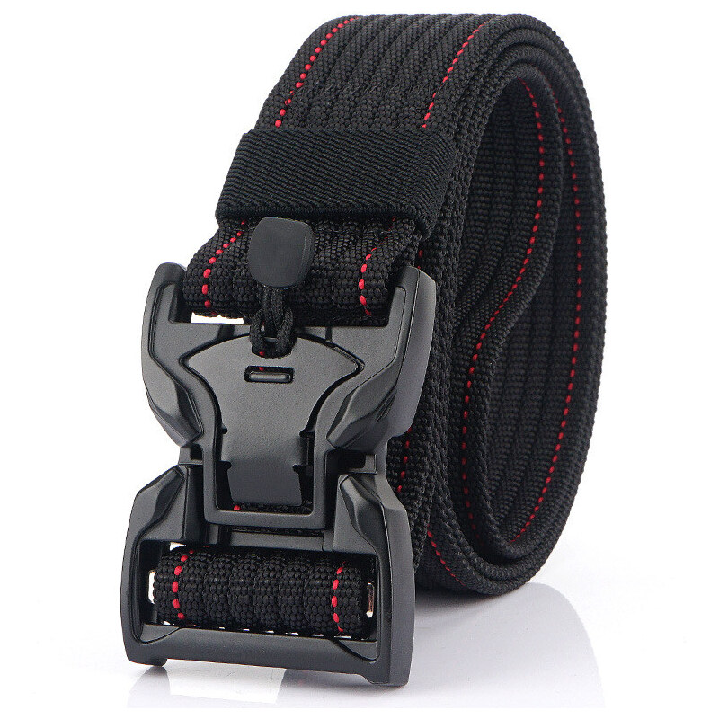 Twins Plátený opasok Military s kovovou prackou Dumas Černý_červený 66062616