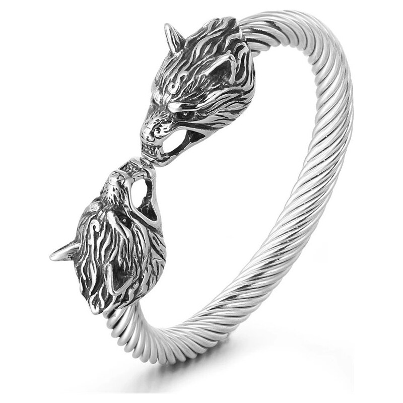 Impress Jewelry Otvorený náramok z chirurgickej ocele Nordický vlk 66062666