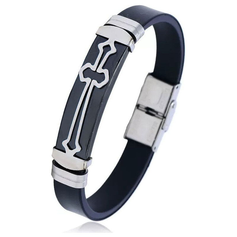 Impress Jewelry Silikónový náramok Kruis s oceľovou prackou Čierny 66062687