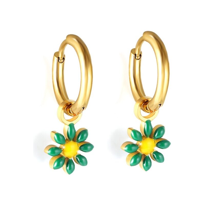Impress Jewelry Oceľové náušnice s kvietkom Mini Flora Zlato Zelené 66062702